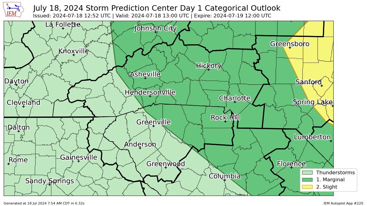 NWSGSP's tweet image. ⛈️⛈️⛈️ Another stormy day ahead. A cold front will approach the region and set off good coverage of thunderstorms this afternoon. A few severe storms are possible producing damaging winds, large hail, and very heavy rainfall. #ncwx #gawx #scwx #cltwx