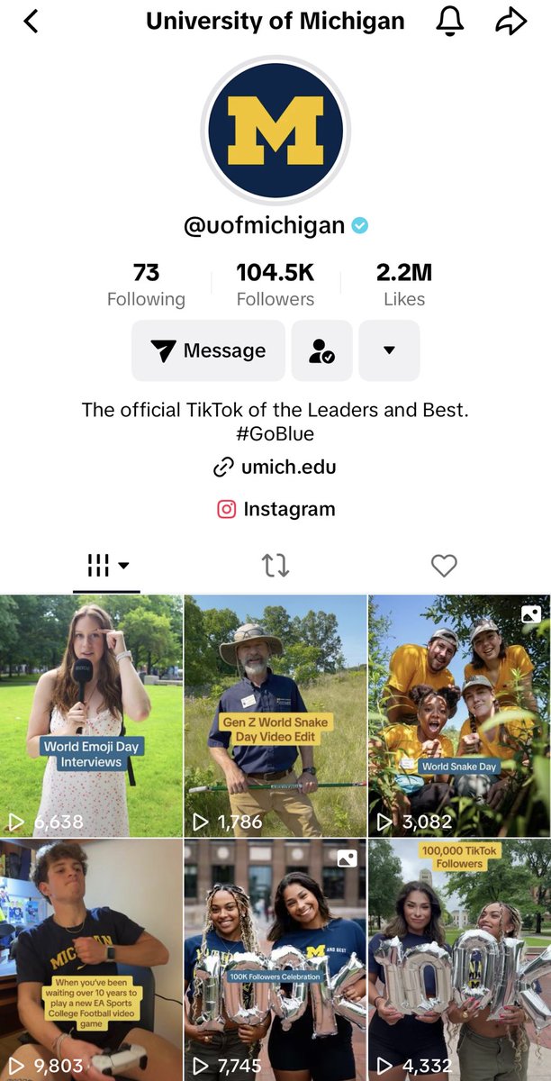 patstansik's tweet photo. We hit 100,000 followers on the @UMich TikTok account last week! https://t.co/jzrkPHnjN4
