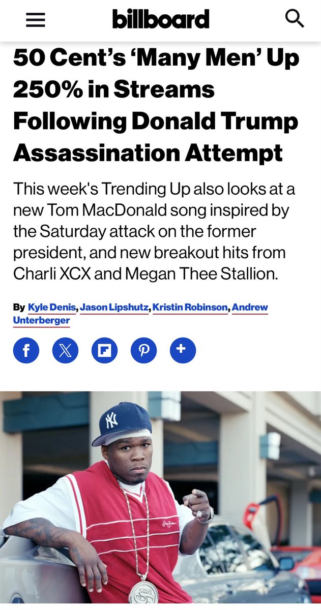 DiffKitchen's tweet photo. Via @billboard / @billboardhiphop:

“@50Cent’s ‘Many Men’ Up 250% in Streams Following The #TrumpAssassinationAttempt”

https://t.co/X22DbGtgyP

#50cent #ManyMen #DonaldTrump https://t.co/xaDyuVDraJ