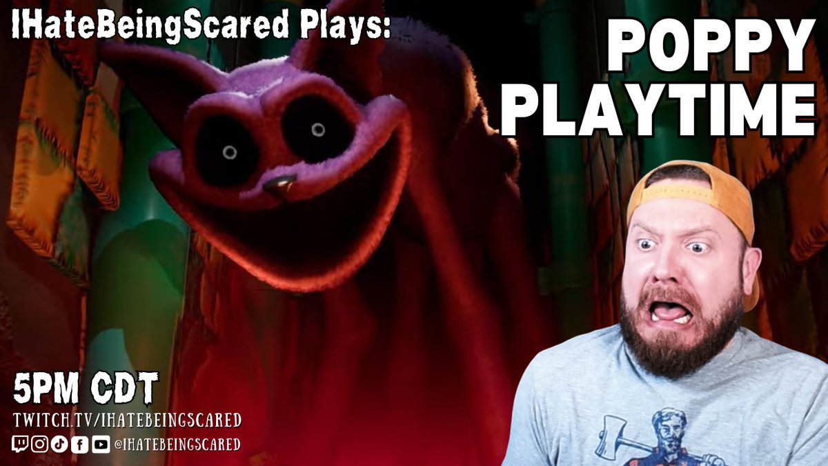 I’m playing #PoppyPlaytimeChapter3 today at 5pm CDT. 

I was initially going to have a chill evening, but I decided that scream-induced diarrhea was a better idea. 

SEE YOU THERE. 

#poppyplaytime #twitchstreamer #horrorgamer #gaymer #PoppyChapter3