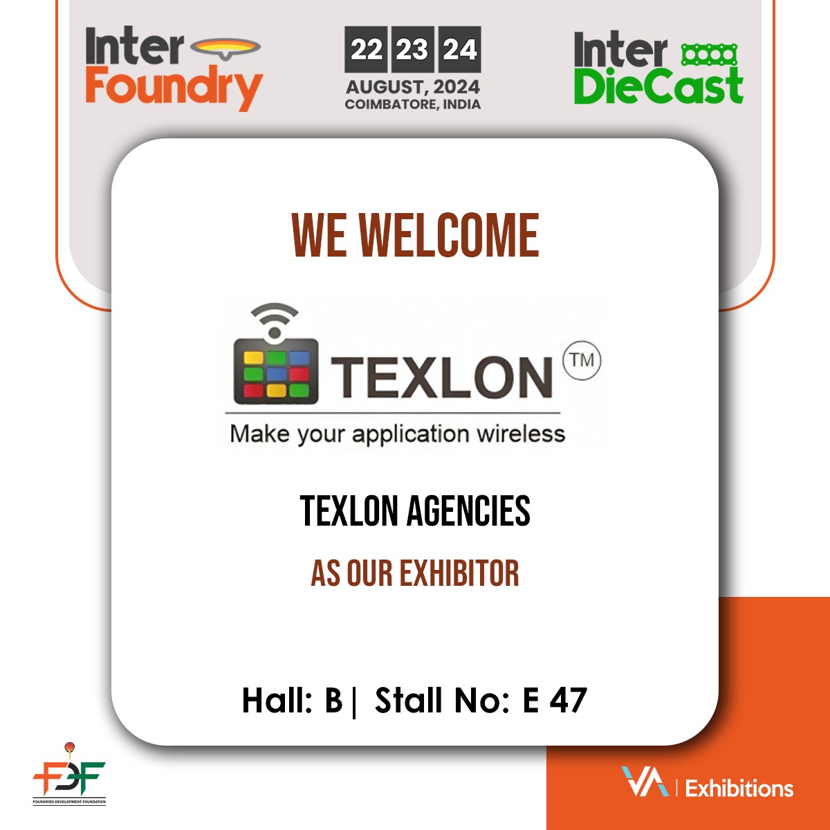interfoundry's tweet image. A warm welcome to Texlon Engineering!

For Exhibition details, please visit our websites:
Inter Foundry: interfoundry.in
Inter Diecast: interdiecast.in

#TEXLONEngineering #RadioRemoteControl #IndustryLeader #CustomerSatisfaction #QualityProducts