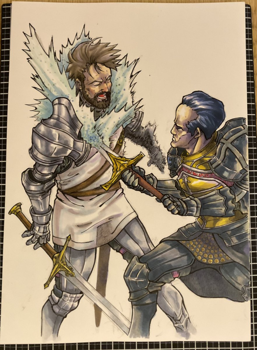 cprjr096's tweet photo. ギルダス・W・バーン対暗黒騎士マルティム・ノウマス
古都ライムでのワンシー��を描きました🍀
熱い展開✨
「なめたマネをしやがって!」
「オレ様の奥義を味わってみるか!?」
「くらえ!フローヴェノム!!」
「グホッ!」
#タクティクスオウガ
#ギルダス #マルティム
#ohuhu
#artmarkers https://t.co/PJrmkyyBKx