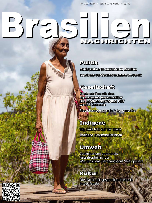 Die Zeitschrift BrasilienNachrichten erscheint zweimal im Jahr. Die Publikation ist das Ergebnis unabhängiger journalistischer Arbeit und wird in ehrenamtlicher Arbeit erstellt. Für die Finanzierung sind sie auf der Suche nach neuen Abonnent*innen. Infos: brasiliennachrichten.de