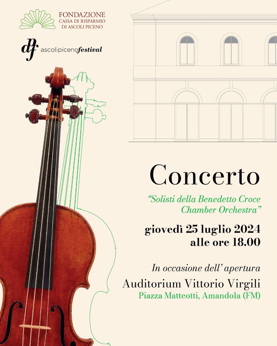 🎻 Giovedì 25 luglio, alle ore 18.00, presso l’Auditorium Vittorio Virgili di Amandola si terrà un concerto in occasione dell’apertura della struttura dopo la conclusione dei lavori di ristrutturazione.

L'ingresso è gratuito fino ad esaurimento posti.

#FondazioneCarisap