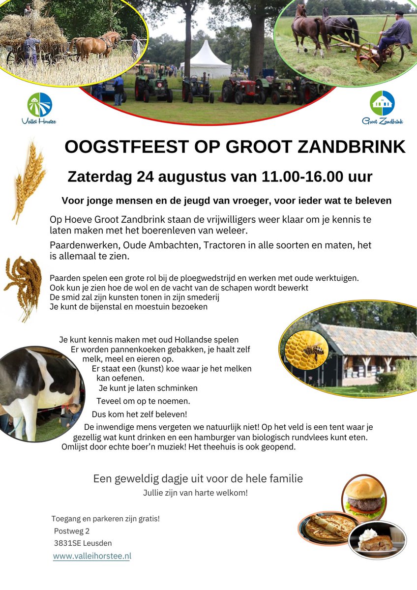 Zaterdag 24 augustus - Oogstfeest op Groot Zandbrink
Een fantastische dag uit, dus zet hem in je agenda!
#oogstdag #grootzandbrink #ValleiBoertBewust
