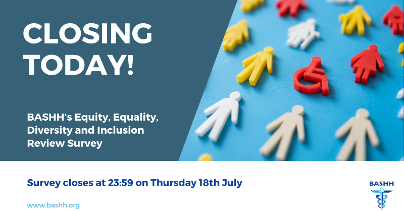 BASHH_UK's tweet photo. Thank you to all those who have completed the BASHH Equity, Equality, Diversity and Inclusion (EEDI) Review survey so far.

The survey closes at midnight and is open to all BASHH members and those in, or working with, our Special Interest Groups, Committees and Working Groups ⬇️