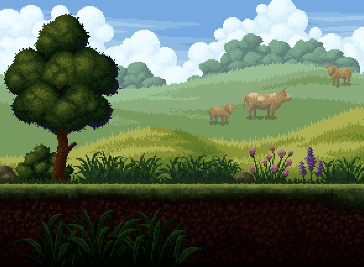 The grasslands environment 🌳☁️ #indiedev #pixelart