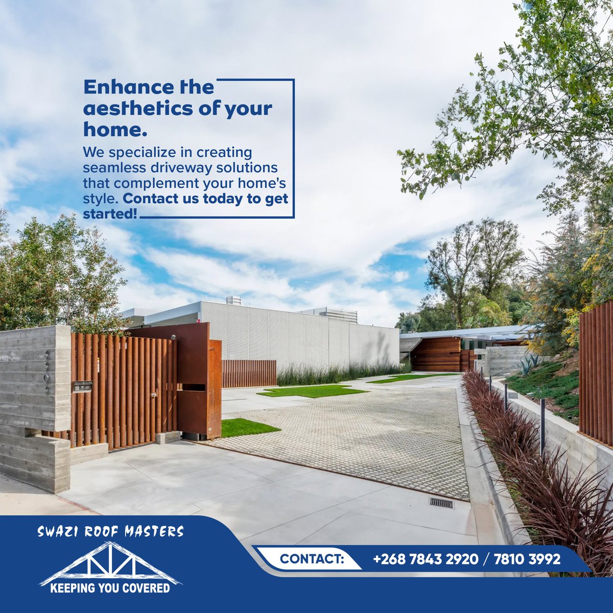 RoofMasters_sz's tweet image. Our expertly crafted driveways are designed to   enhance the curb appeal and functionality of your property. Let us transform   your outdoor space with a driveway that enhances the beauty and value of your   property. #Matsapha #Swaziroofmasters