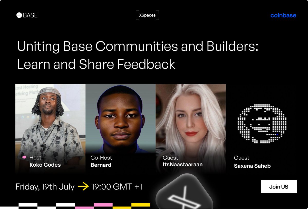 kokocodes's tweet photo. BM BM Everyone 😁😁

It’s your base content creator once again.

So in the spirit of building true connections between all base builders and communities, we have decided to merge about three communities 

@Saxenasaheb from FBI 

@ItsNaastaaraan from Persian base community 

Myself and @Bernard_O1 representing Africa

We hope to make it an exciting space where we get to exchange culture, know about what these beautiful communities are building, learn, share feedbacks and so on 

Base builders building together 🔥🔥😁😁🔥

Plsss do well to join us tomorrow at 7pm GMT tomorrow 

@jessepollak @CryptoStatuette @defiprince_ @Sir_Damilare @Bernard_O1 @assetscooper @nanaonchain @BoneScruffy 

Link to the space below the thread 👇👇