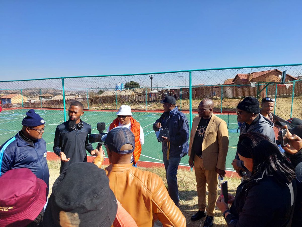 JoburgChiefWhip's tweet photo. To mark Nelson Mandela International Day, I was in Ward 27 with Ward Councillor Godfrey Tshehlo for the official opening of combi courts and goal posts at the Diepkloof Zone 5 sports grounds today. #MandelaDay https://t.co/ImdKzg8DJi