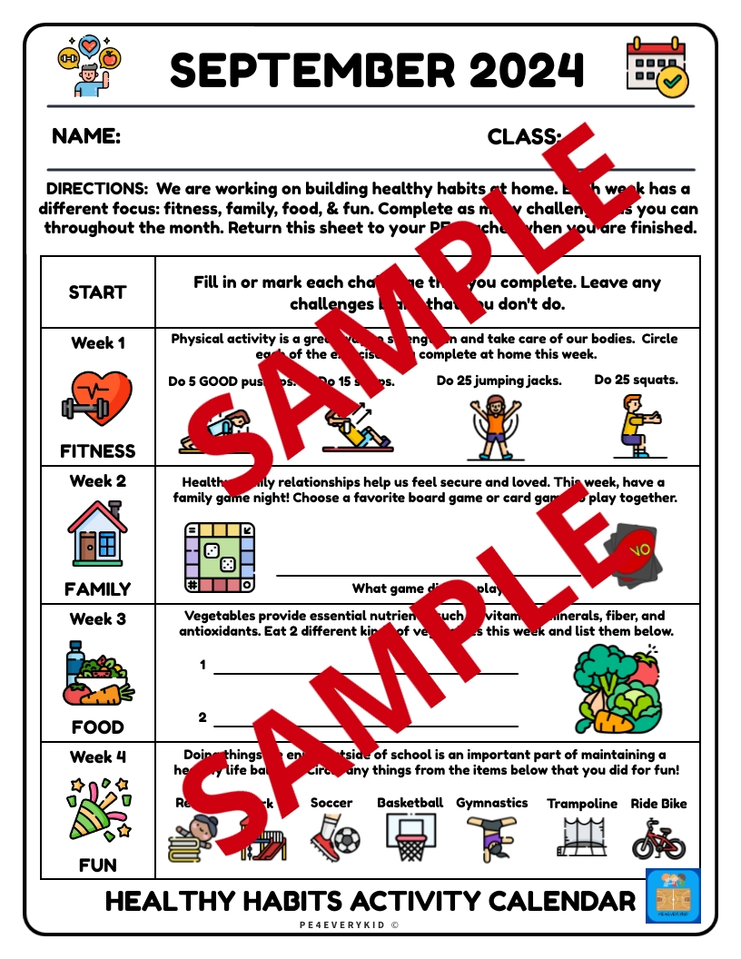 pe4everykid's tweet photo. The 2024-25 Healthy Habits at Home activity calendars are here! https://t.co/bUJaTdp9MQ New look, lower price, and comes with award certificates! #physed #elementarype #primarype #peteacher #physicaleducation https://t.co/ixmdoavVjJ