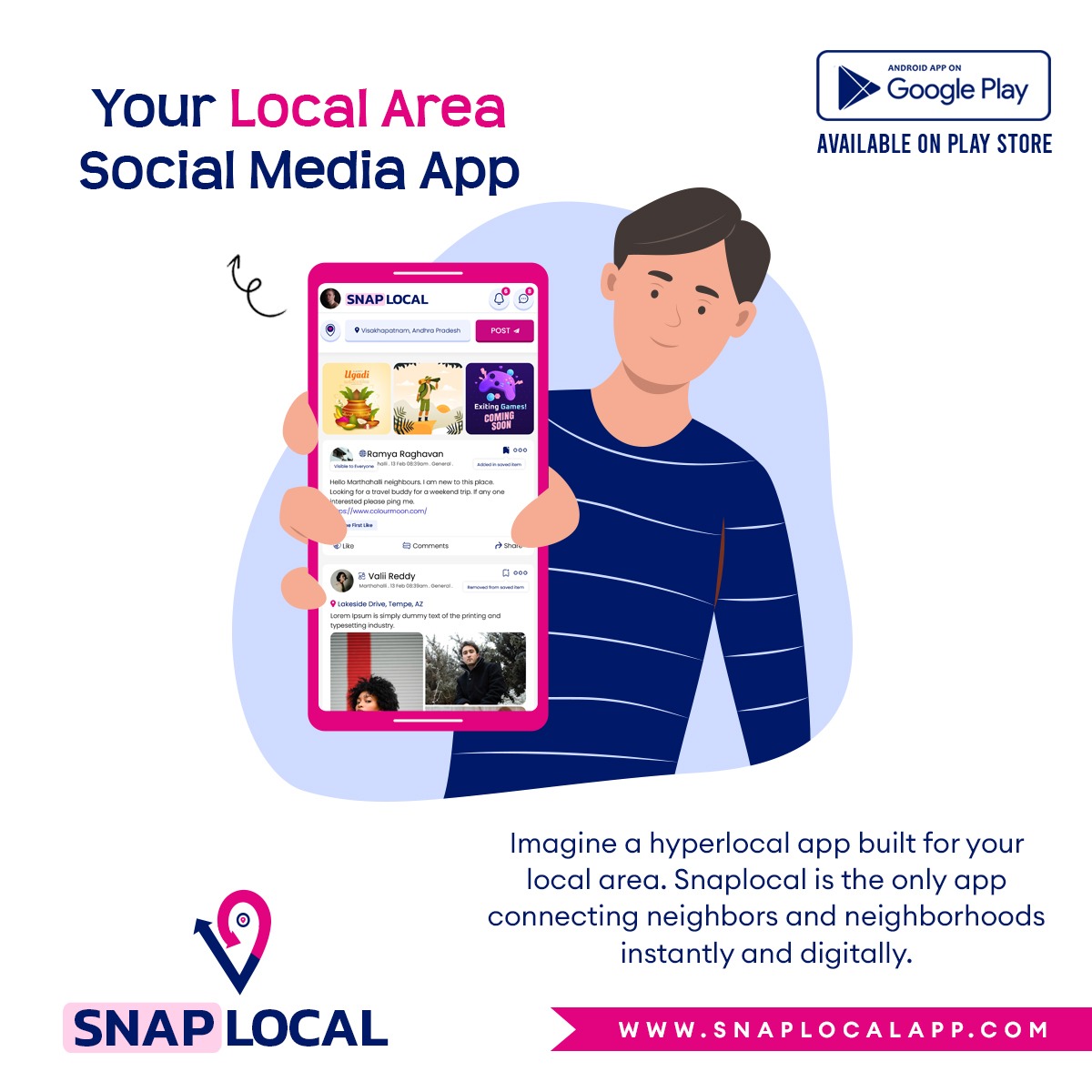 SnapLocalApp's tweet photo. Discover your local community with SnapLocal!

Stay updated with local news, events, and connect with people around you. Join the conversation, share recommendations, and be a part of a vibrant local network.

Download now : https://t.co/TPLAHyKfAL

#downloadnow #snaplocalapp https://t.co/ase4RWFhTQ