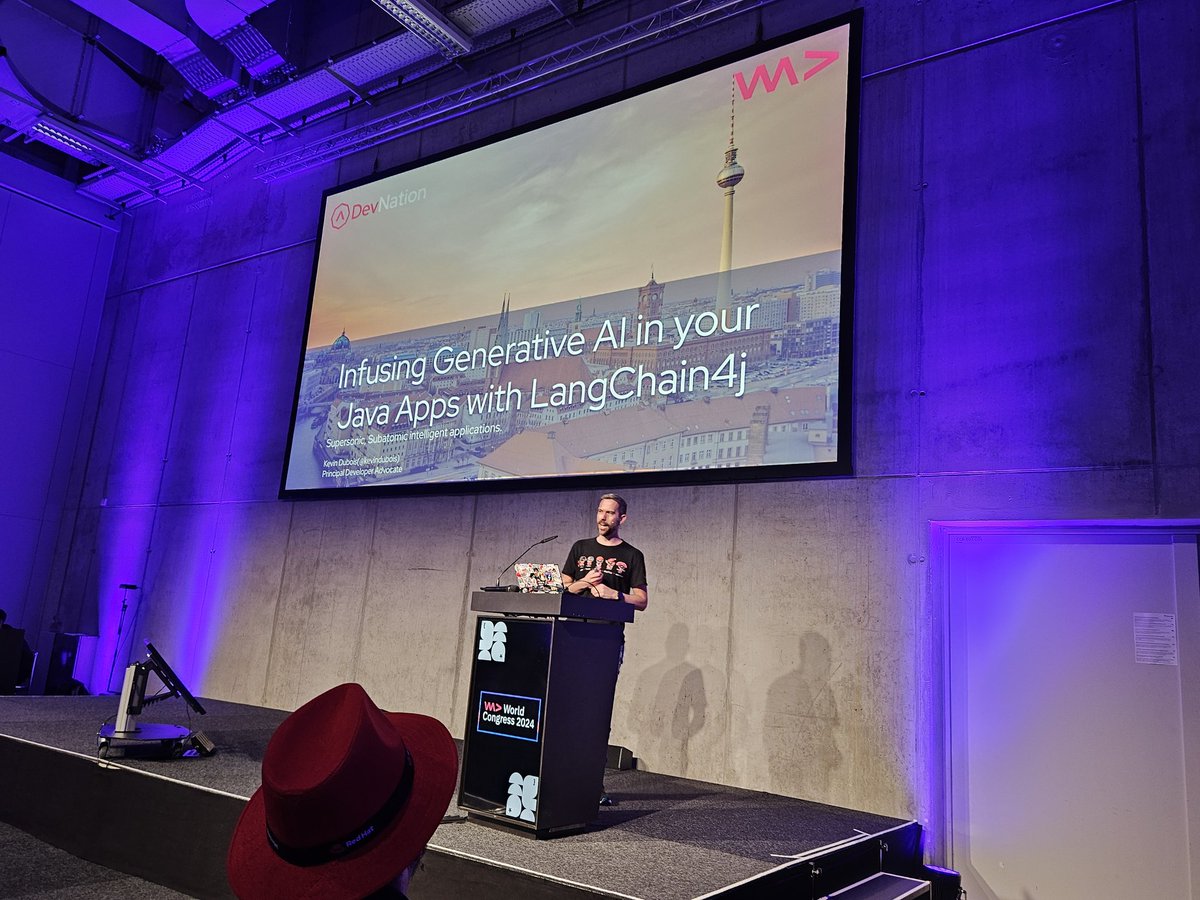 And now Monsieur Le Developer Advocate 🥑 <a href="/kevindubois/">Kevin Dubois</a> with a live demo about <a href="/langchain4j/">LangChain4j</a> and <a href="/QuarkusIO/">Quarkus</a> here at <a href="/WeAreDevs/">WeAreDevelopers</a>! 🙌🔥