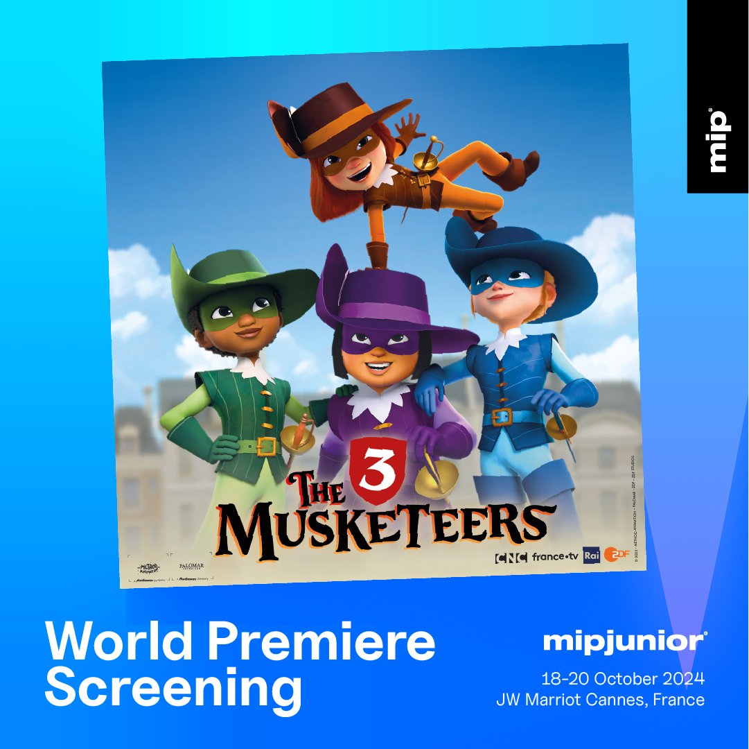 MIP Markets (@mip) on Twitter photo A reimagined, animated version of The Three Musketeers will be unveiled by <a href="/Mediawan_kf/">Mediawan Kids & Family</a> at #MIPJUNIOR on 19 Oct at 16.00. The screening will be followed by a Q&A session 📺
MIPJUNIOR: 18-20 Oct 2024 #Cannes, succeeded by #MIPCOMCANNES: bit.ly/4c55h1v A reimagined, animated version of The Three Musketeers will be unveiled by <a href="/Mediawan_kf/">Mediawan Kids & Family</a> at #MIPJUNIOR on 19 Oct at 16.00. The screening will be followed by a Q&A session 📺
MIPJUNIOR: 18-20 Oct 2024 #Cannes, succeeded by #MIPCOMCANNES: bit.ly/4c55h1v
