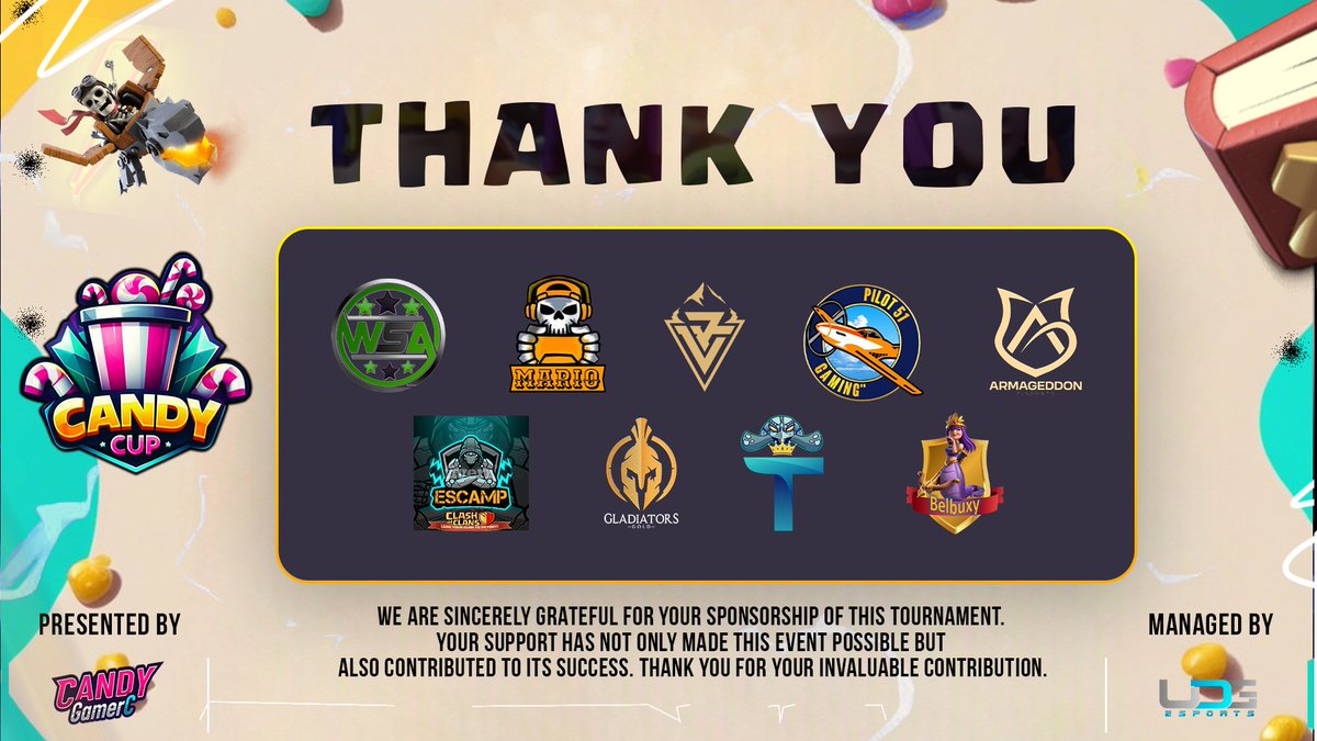 _Esports_Candy's tweet photo. 🍬 Candy Cup 🍬
We extend our deepest gratitude to our fantastic sponsors! Your unwavering support makes this thrilling event possible. Thank you for fueling the excitement! #CandyCup @CandyGamerC_ @esports_udg https://t.co/hSmxZsQAjZ