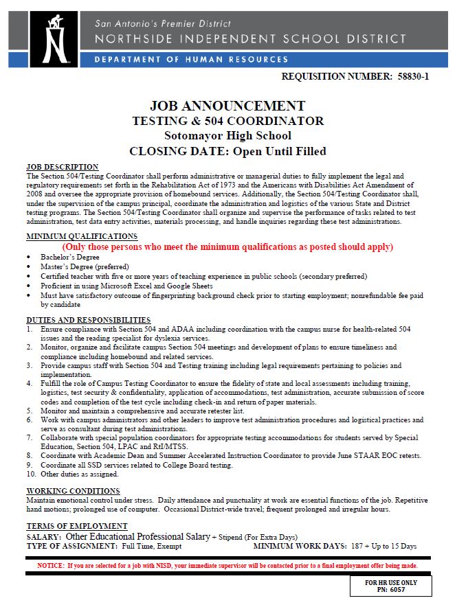 New year, new job? Apply for Sotomayor HS here:  ess.nisd.net/ess/Employment…