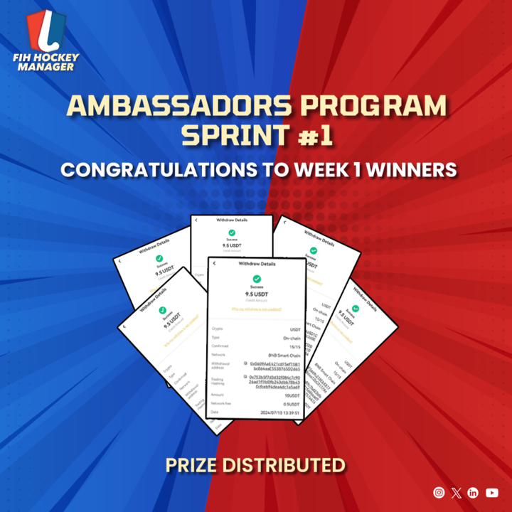 sportzoneclub's tweet photo. Winners of week 1!
Congratulations to Our Weekly Top performers for exclusive performance in Sprint 1
Keep up the fantastic work and stay tuned for more exciting updates and challenges! π·
#FIHHockeyManager #TopPerformers #Week1Winners #HockeyChampions #10DollarWinners https://t.co/nu3TV24qRU