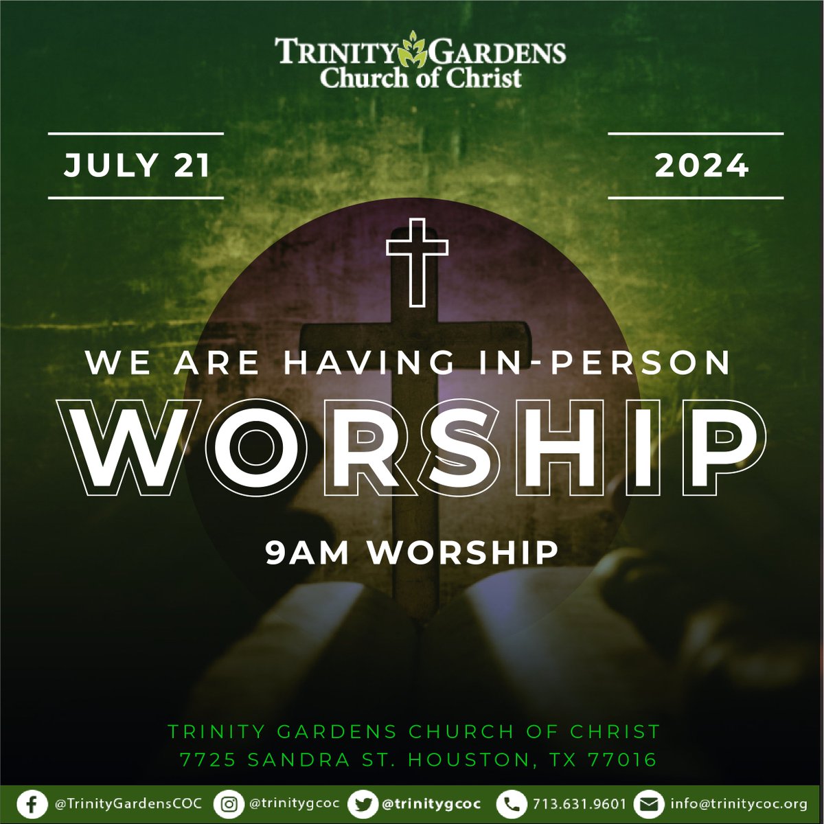 TrinityGCOC's tweet image. We'll be having in-person worship this Sunday! See you at 9 a.m. #GodIsGood #PraiseTheLord