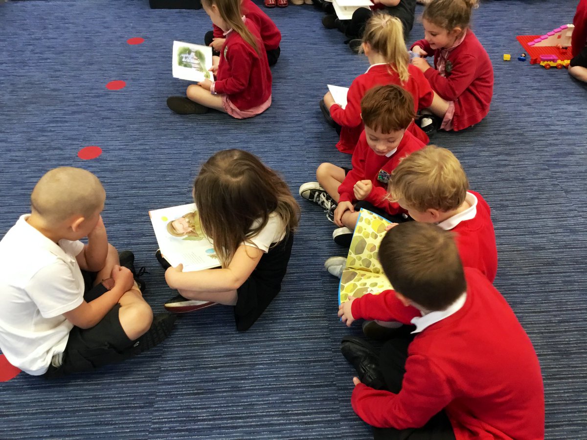 CalderTrust's tweet photo. #calderdalereadingrevolution our Reception pupils sharing a favourite book with a friend for inspiration over summer - as part of our Reading Revolution Book Club activities this week! 📚 https://t.co/h8ogkR5SD2