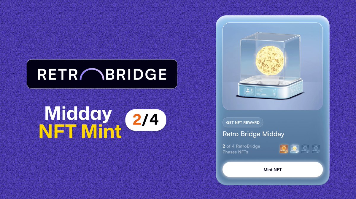 its_airdrop's tweet photo. 🔥 @retro_bridge Midday Phase is now live!

You can complete the simple tasks and mint this early user NFT.

This is the 2nd NFT out of their total of 4 NFTs.

It might be beneficial in their later decentralization or airdrop stage.

https://t.co/vEdN0s6dRL

A thread 🧵 https://t.co/rd4y4EC73x