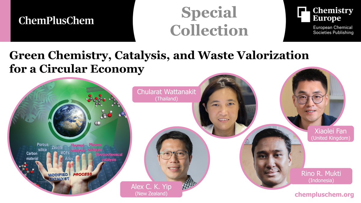 Our Special Collection on #GreenChemistry for a Circular Economy♻️ is out now - check out all fantastic contributions here: bit.ly/CPLU_GreenChem

Make sure to read the Editorial …mistry-europe.onlinelibrary.wiley.com/doi/10.1002/cp… by our fantastic Guest Editors!