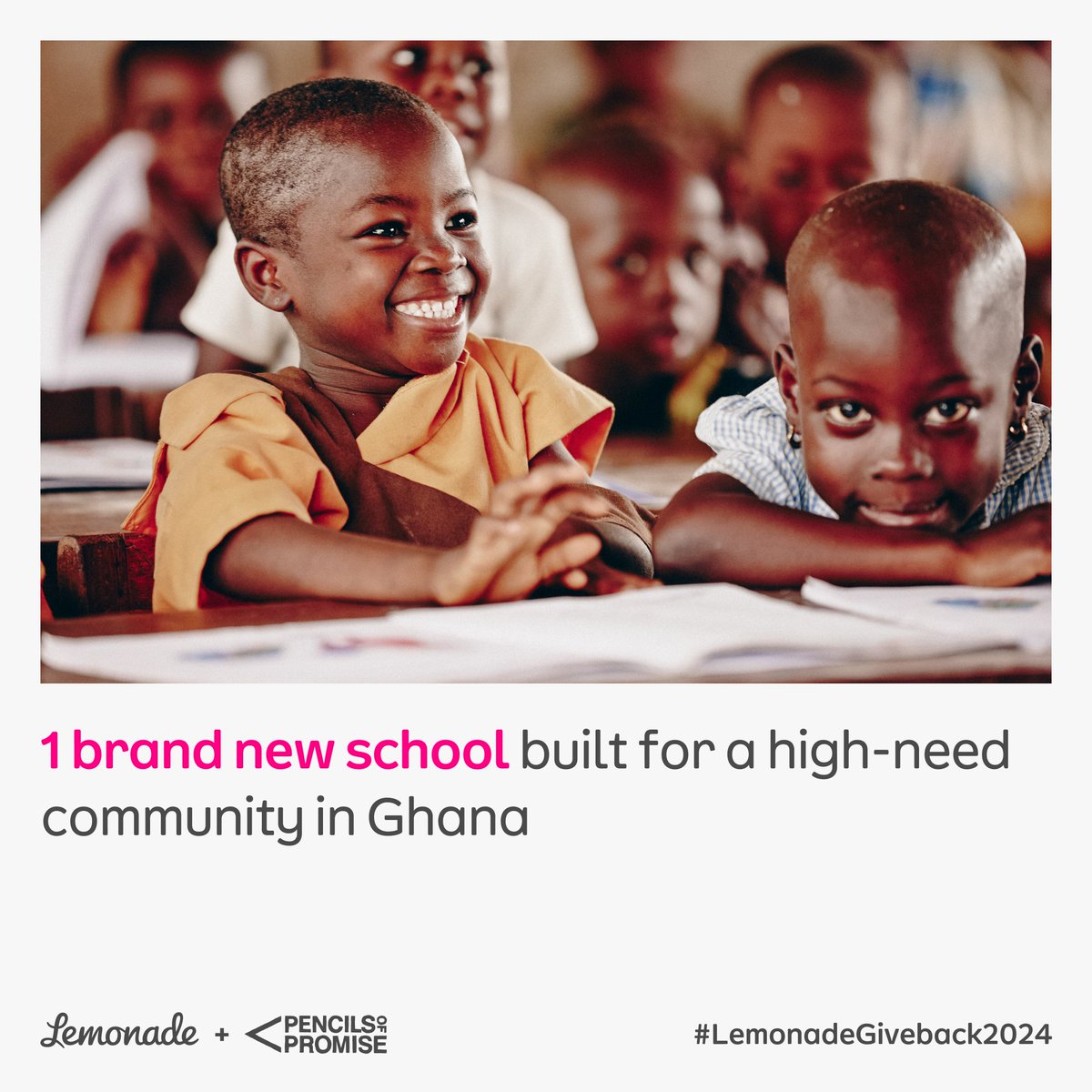 Thanks to the <a href="/Lemonade_Inc/">Lemonade</a> community, we will be receiving $53,272 in the #lemonadegiveback 2024! This will go towards building a school in Ghana!