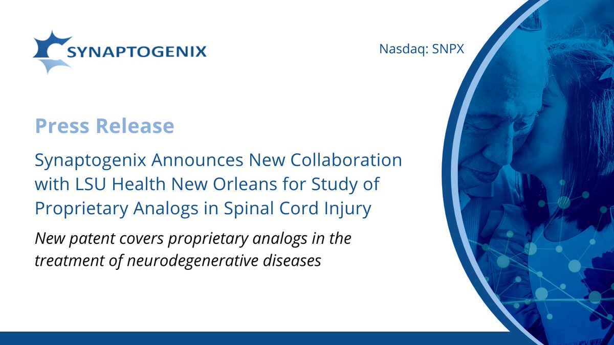Synaptogenix, Inc. (@synaptogenix) on Twitter photo Synaptogenix Announces New Collaboration with LSU Health New Orleans for Study of Proprietary Analogs in #SpinalCordInjury. Read the press release here: prn.to/46iaYrp $SNPX <a href="/LSUHealthNO/">LSU Health Sciences</a> #PreclinicalResearch #Biopharmaceutical #Neuroscience Synaptogenix Announces New Collaboration with LSU Health New Orleans for Study of Proprietary Analogs in #SpinalCordInjury. Read the press release here: prn.to/46iaYrp $SNPX <a href="/LSUHealthNO/">LSU Health Sciences</a> #PreclinicalResearch #Biopharmaceutical #Neuroscience