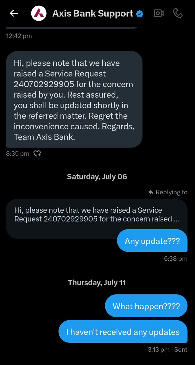 AmitS1008's tweet photo. @AxisBankSupport Will I get any reply??? Waiting since 6th July.
#fraud #misselling #axisbank_misselling https://t.co/FGKOWHMXUS