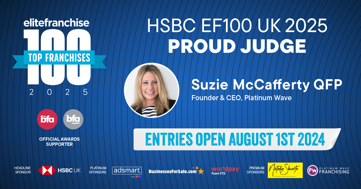 We are delighted to announce that Suzie McCafferty will be a judge for the HSBC Elite Franchise Top 100 UK 2025 awards!  
platinumwave.co.uk/post/suzie-joi…