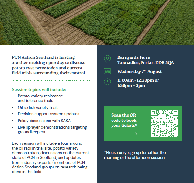SoilEssentials (@soilessentials) on Twitter photo BOOK YOUR FREE TICKETS!
Open event - Barnyards Farm, Tannadice, Angus discussing potato cyst nematodes (PCN) & current field trials investigating new control strategies.
(+ live demo of our SKAi spot spraying system)
Get your tickets here: tinyurl.com/59j57vw2
<a href="/pcnactionscot/">PCN Action Scotland</a> BOOK YOUR FREE TICKETS!
Open event - Barnyards Farm, Tannadice, Angus discussing potato cyst nematodes (PCN) & current field trials investigating new control strategies.
(+ live demo of our SKAi spot spraying system)
Get your tickets here: tinyurl.com/59j57vw2
<a href="/pcnactionscot/">PCN Action Scotland</a>