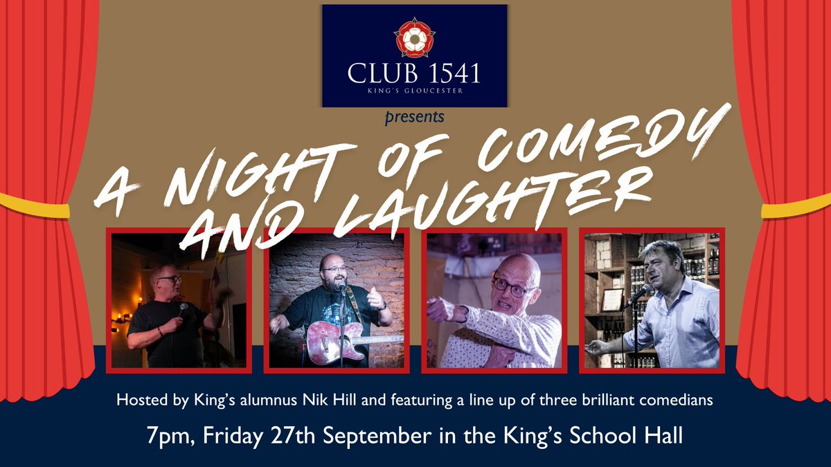 Join us on Friday 27th September for the Club 1541 Comedy Night

Hosted by alumnus Nik Hill, it will be a night full of laughter as we raise money to support future generations of King's students! For full details &amp; to buy your tickets, click below:

eventbrite.co.uk/e/club-1541-co…