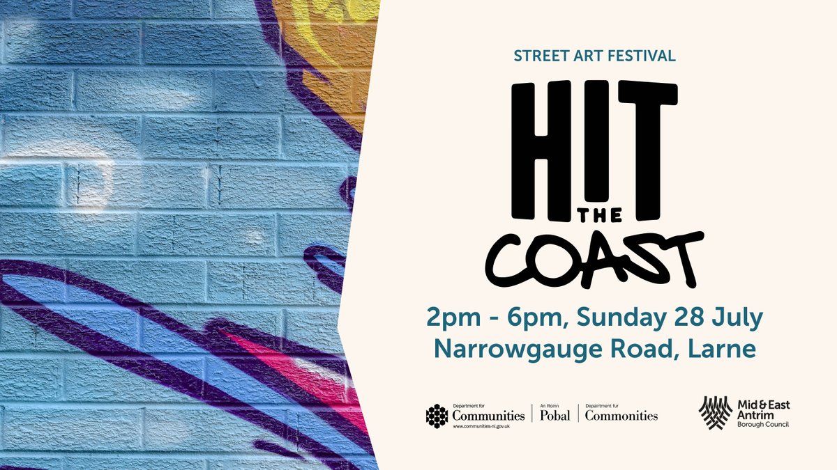mea_bc's tweet photo. π Hit the Coast - Family-Friendly Street Art Festival
π Sunday 28 July from 2pm to 6pm
π Narrowgauge Road, #Larne
#MEArts #CommunitiesNI #RevitalisingTownCentres @CommunitiesNI https://t.co/hJBvPWTnLp