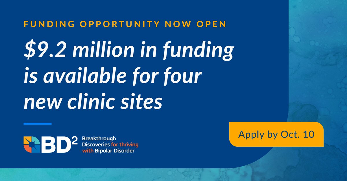 BD2Discoveries's tweet photo. *$9.2M➡️FUNDING AVAILABLE* We are accepting applications for new sites to join the BD² Integrated Network. Sites will join the team on the forefront of accelerating research and improving systems of care for #bipolar disorder. Learn more: https://t.co/sDB2hNsQMY #openscience https://t.co/JmHtcO5N76