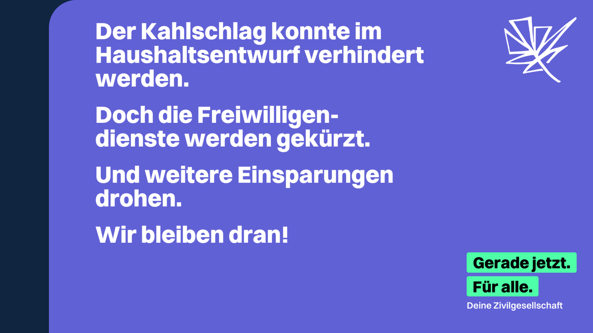 asf_ev's tweet photo. Proteste gegen schlimmsten Kahlschlag bei #Demokratie & #Engagement erfolgreich. Doch #Freiwilligendienste sollen gekürzt werden. Und weitere Einsparungen drohen noch im #Bundestag 🤨💪 Wir bleiben dran! #GeradeJetztFuerAlle #mitASF @fwdstaerken https://t.co/vtuY8SY06I https://t.co/9nEjmupsig