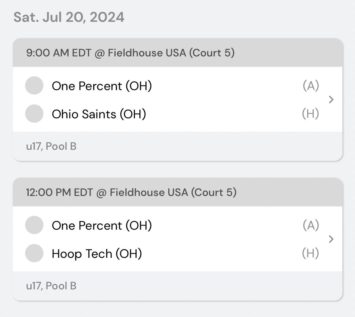 Onepercentbball's tweet photo. One Percent 17u weekend schedule at Ohio Summer Championships in Columbus, Oh 🗓️  (July 19-21st) 🏀

@anthonycovetta1 @kobefrasure1 @derreonmalone10 @vincetomasic @ayo10x @ColinDurkin5 @ButtariJoey @Lukebarbo https://t.co/bQQDk6oXCT