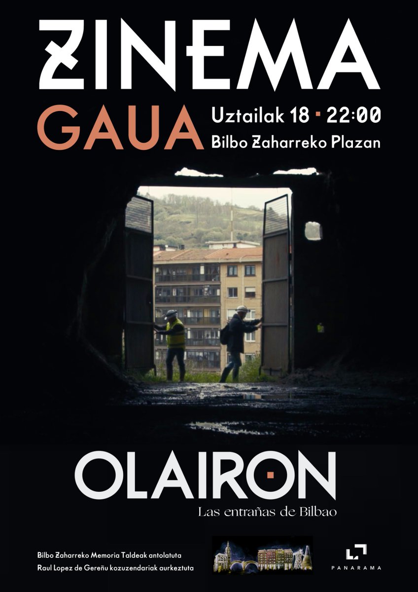 ⚒️🎥  Esta noche tenemos una cita en el corazón de #Bilbao. Gracias a "Bilbo Zaharreko Memoria Taldea" se proyecta al aire libre y de forma gratuita nuestro #documental <a href="/olairon_/">OLAIRON ⚒️ Las entrañas de Bilbao</a> , que recupera la memoria minera de la ciudad. ¡Anímense! <a href="/PanaramaStudio/">PanaramaStudio</a> #cine #zinemagaua #memoria
