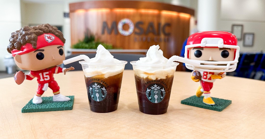SLURP! We found baby Patrick and Travis enjoying a nice iced coffee this morning as they make their way out of Mosaic Life Care for their next adventure. Where will they land next as we're officially three days away from Chiefs Training Camp?