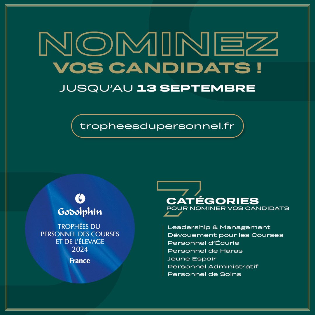 AEDG_fr's tweet photo. 🤝 TROPHÉES DU PERSONNEL🏆
L’AEDG sera partenaire des #TPCE @godolphin @francegalop
➡️ Nominez vos candidats jusqu’au 13/09/2024 ! https://t.co/InuNEFb4fd