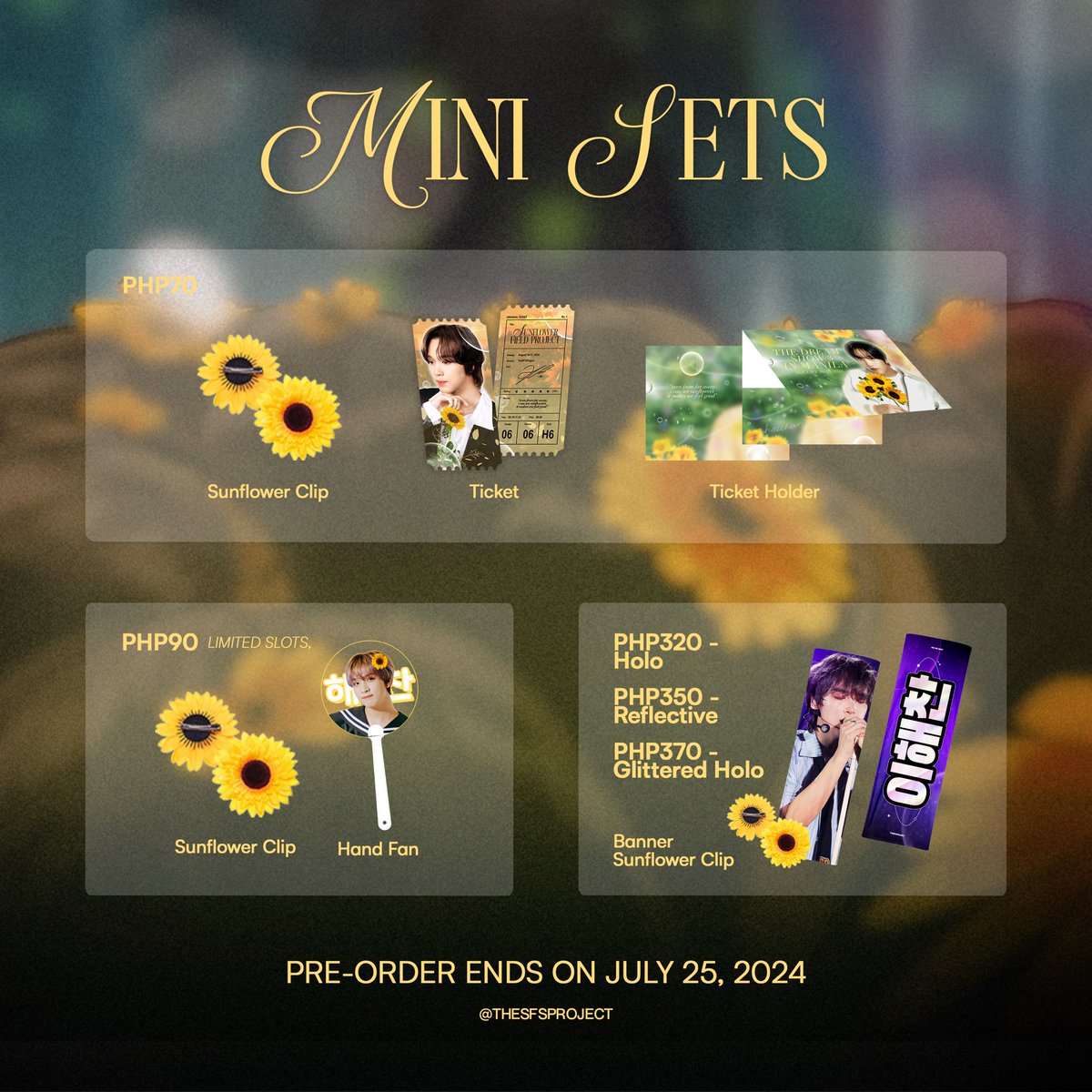 TheSFSProject's tweet photo. ‼️request granted! TheSFSProject has decided to open mini sets from the cheering kits 💛
let’s make it bigger than before, SFS! 🌻
🔗: https://t.co/pEsCg3KArt
#SunflowersforHaechan #SunflowerFieldProject #HAECHAN #THEDREAMSHOW3_in_MANILA https://t.co/0sXYlVUvyf