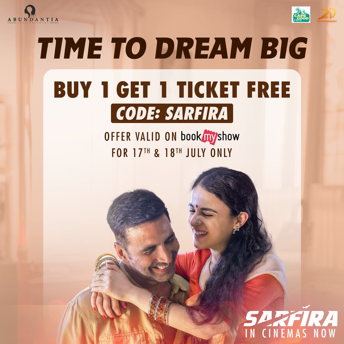 KabirShpa49388's tweet photo. Guys don't miss #sarfira a masterpiece by @akshaykumar sir ❤️

Dream big with #Sarfira on the BIG screens! 🤩

Book tickets now!
https://t.co/a7iLaeiG03…
https://t.co/upBo3UEhPF…

@akshaykumar #RadhikkaMadan @SirPareshRawal
@realsarathkumar @Sudha_Kongara #Jyotika
@Suriya_offl https://t.co/RTRyfpuuww