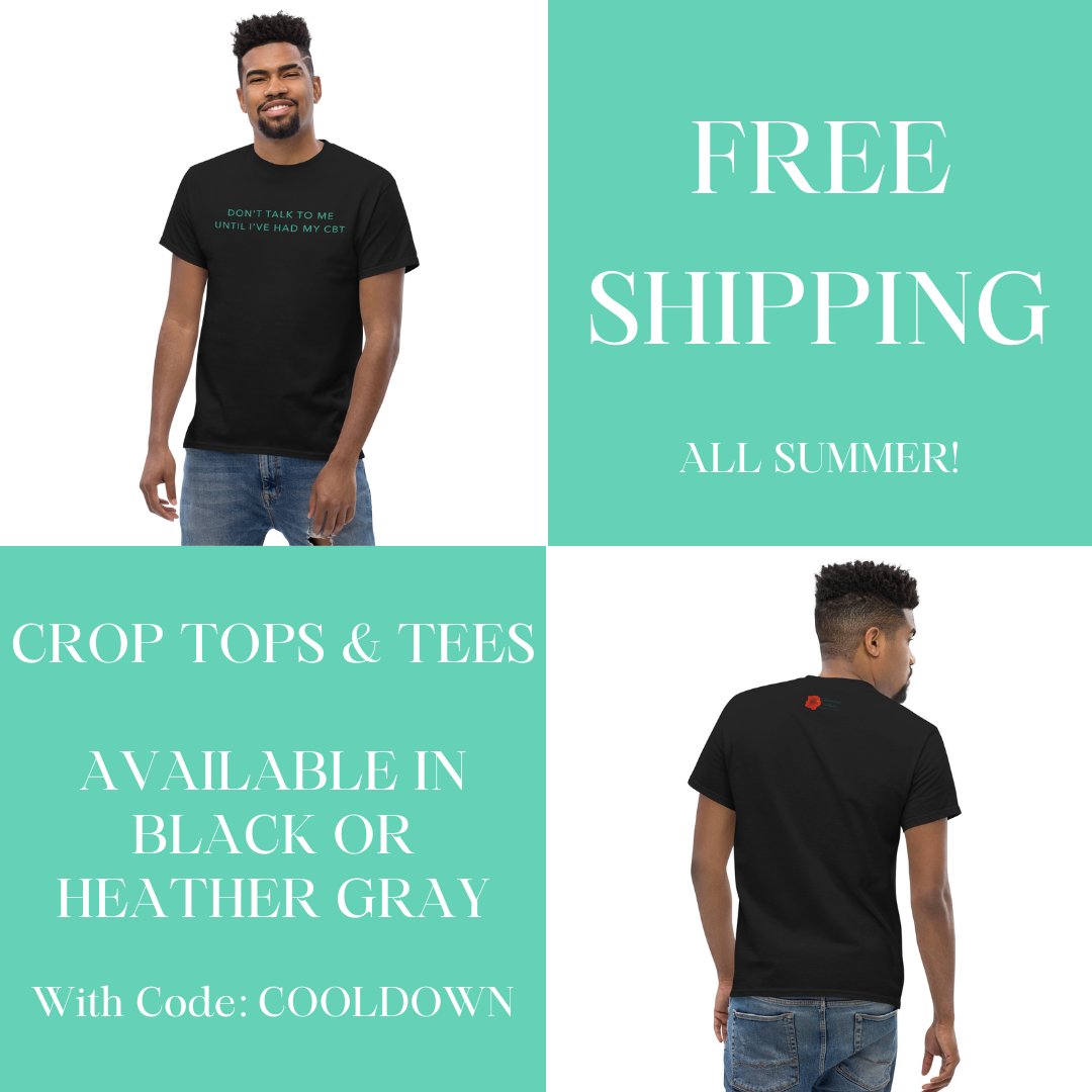 e2_wellness's tweet photo. Beat the heat in your own ‘Don’t Talk To Me Until I’ve Had My CBT’ crop top or classic tee! 

Use Promo Code 'COOLDOWN' For Free Shipping On All Orders Over $25!🌺

https://t.co/PgvjLq9vcm

#e2wellness #kinkaffirmingtherapists #cbt #kink #shop #freeshipping https://t.co/RyFfYuj2lG