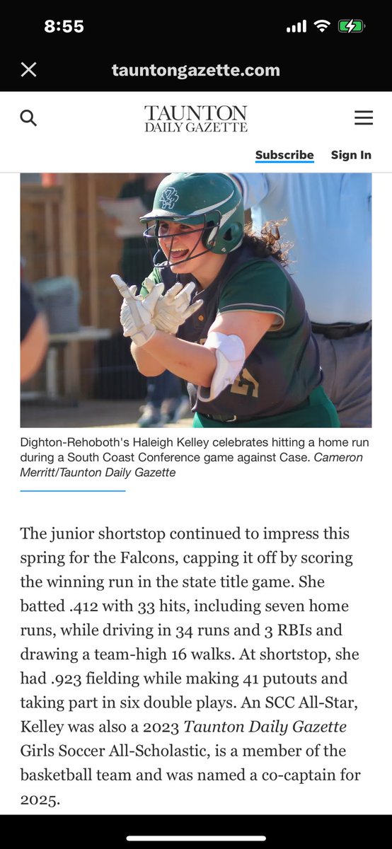 HaleighKelley21's tweet photo. Thank you @TauntonToGo for naming me a 2024 softball All-Scholastic!! So happy to share this honor with some of my teammates 🫶🫶 Can’t wait for senior season!! https://t.co/82PnnejrIn