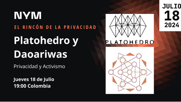EspanolNym's tweet photo. 📢 Episodio 2!: "El rincón de la Privacidad" - Llamada comunitaria en español

👨‍💻 Invitado @alexrubeola  - @platohedro  / Squad @daoariwas .
📅 Jueves 18 de Julio
⌚ 19h00 Colombia
📍 Youtube NYM (https://t.co/CzcgoEMfee)

¡¡Los esperamos!!

🎉 POAP de asistencia a los que se unan.