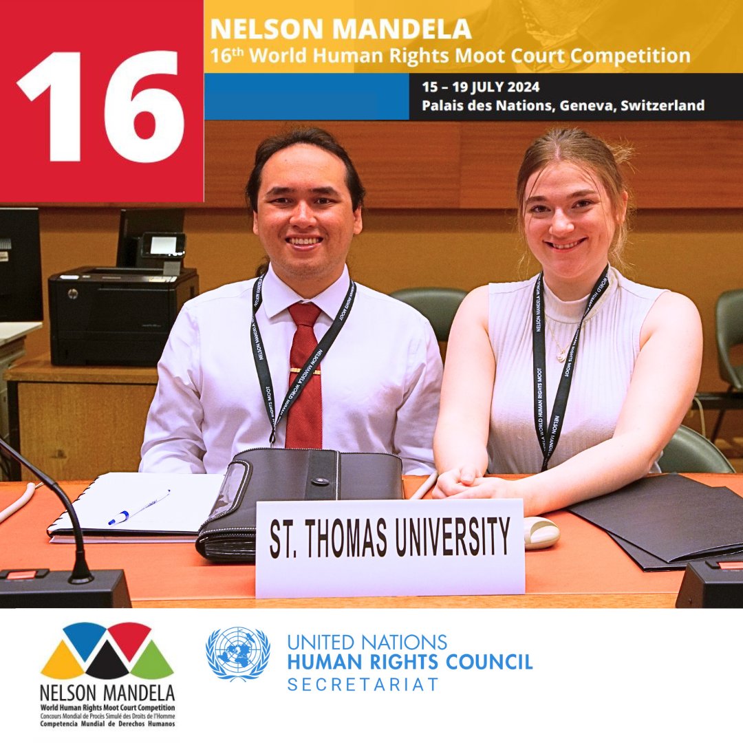 Congratulations to the St. Thomas University’s team for their participation in the 16th #NelsonMandela #worldmoot2024 competition.

The <a href="/StThomasU/">St. Thomas University</a> team reached the <a href="/worldmoot/">worldmoot</a> semi-final at <a href="/UNGeneva/">United Nations Geneva</a>.