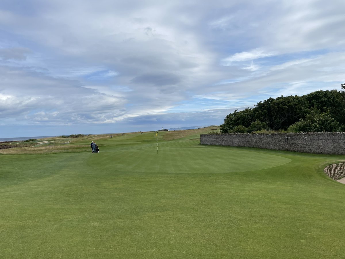 Greens coming up nice after a pedestrian mow earlier today <a href="/dunbargolfclub/">Dunbar Golf Club</a>