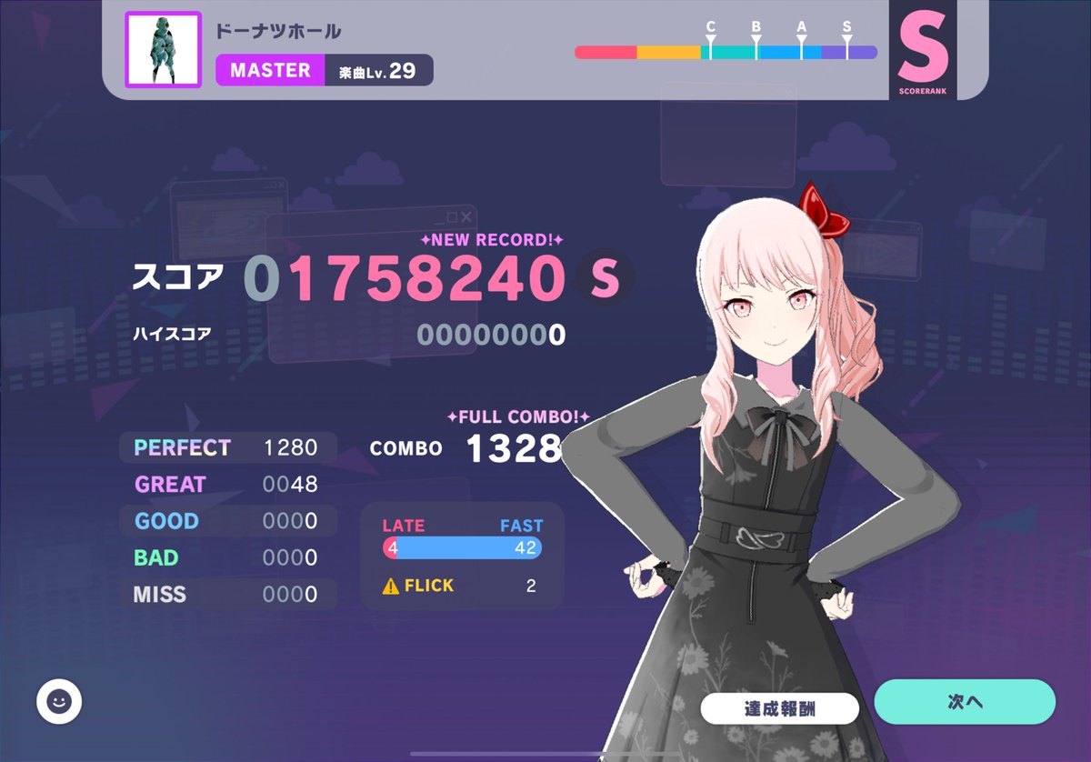 projectrun007's tweet image. 264曲目　携帯恋話
265曲目　一千光年
266曲目　強風オールバック
267曲目　ドーナツホール
　フルコン達成！！！
#プロセカ