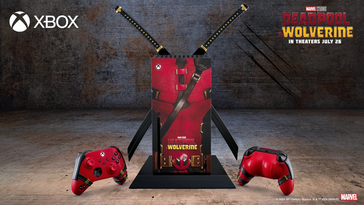 switchTech_'s tweet photo. 🚨 Just in: Xbox teams up with the new Deadpool movie for a special Xbox Series X edition! 🎮🔴

🔞 Available only for 18+ and sales end on August 11th. Don't miss out! #Xbox #Deadpool https://t.co/wK9Mq940Ks