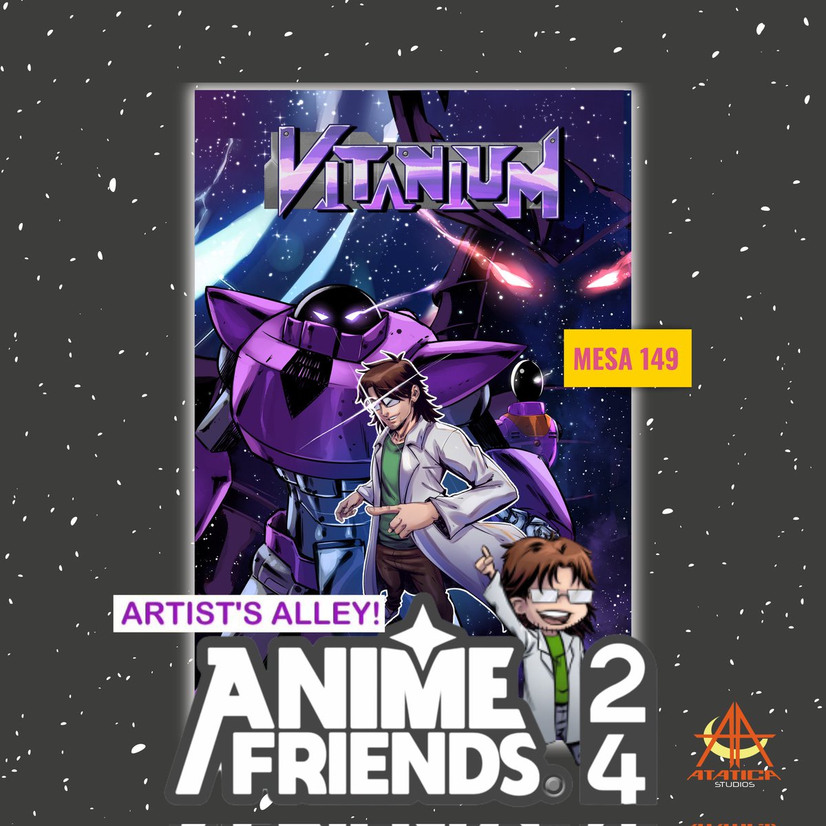 Atatica Studios estará presente no Anime Friends 2024, venha conhecer nossas franquias e adquirir o volume físico de Vitanium! Estaremos no Artist's Alley na Mesa 149.

#ataticastudios #vitanium #anime #animefriends #af #animefriend #ressacafriends #quadrinhos #comics #manga