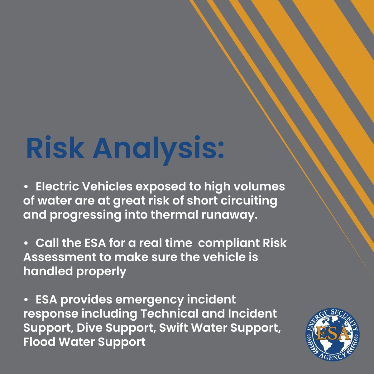 RandyNarinee's tweet image. Did you know Electric Vehicles exposed to high volumes of water are at great risk of short circuiting and progressing into thermal runaway?

Be prepared to respond in emergency situations like EV submersion. Utilize ESA as a resource! 

For real-time guidance call our toll-free…