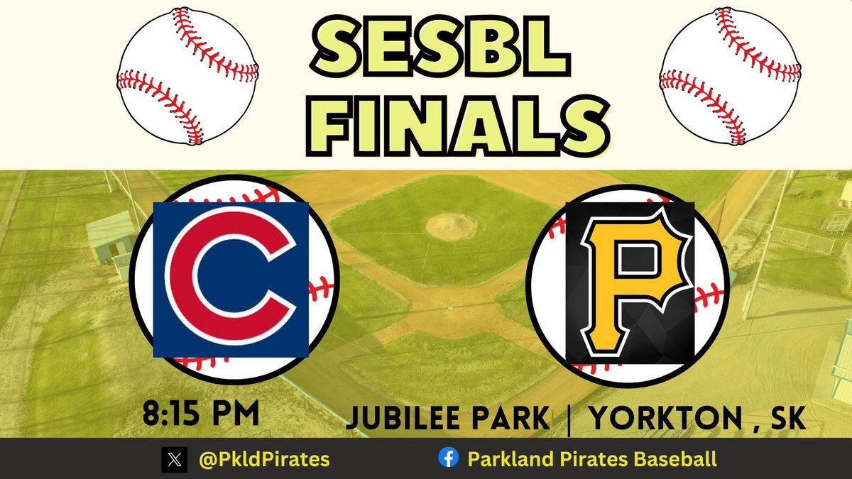 PkldPirates's tweet photo. SESBL FINALS GAME DAY:
Pirates look to even up the Best of 5 at 1-1 as we host the @CanoraSupers at Jubilee Park
#SESBLFinal | #SeniorBaseball https://t.co/nrxuMh4BS9